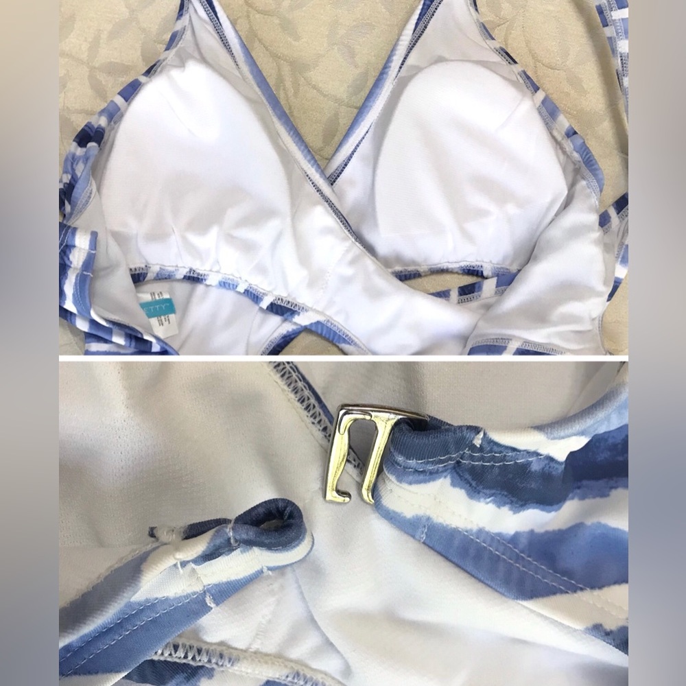 🆕 Beach Betty Womens Swimsuit One Piece Small Blue White Striped Keyhole NWT - Picture 8 of 10